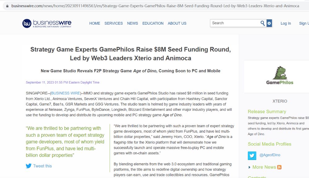 Web3游戏工作室GamePhilos完成800万美元种子轮融资