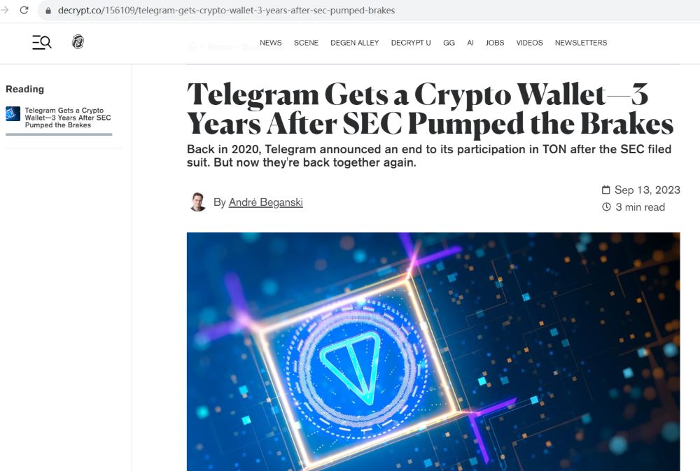 TON基金会为Telegram用户推出自托管加密钱包TON Space