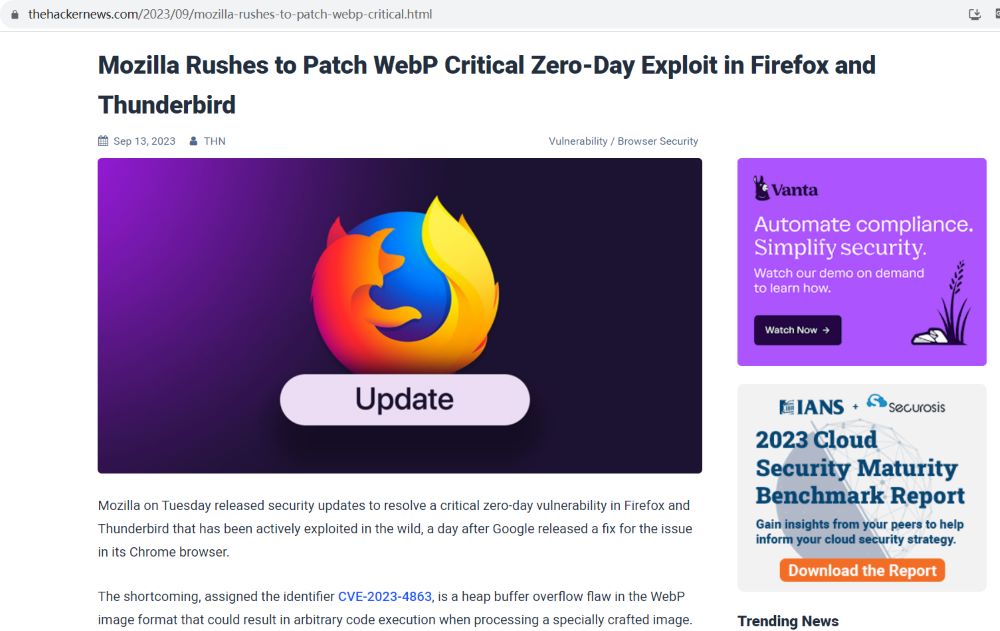 Mozilla已修复火狐浏览器和Thunderbird中的严重零日漏洞