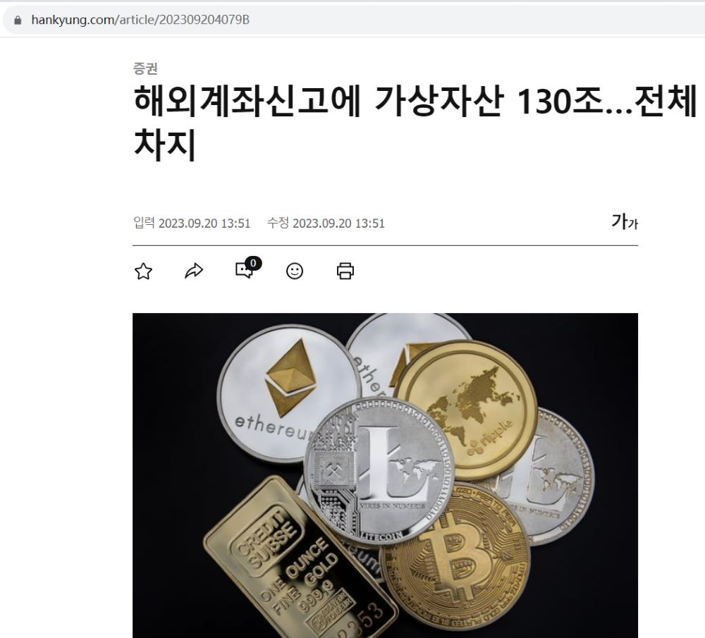 韩国国税厅：加密货币占韩国上报海外资产的70%以上