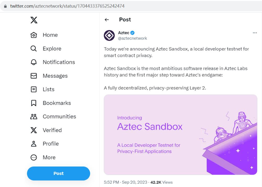 Aztec推出本地开发者测试网Aztec Sandbox