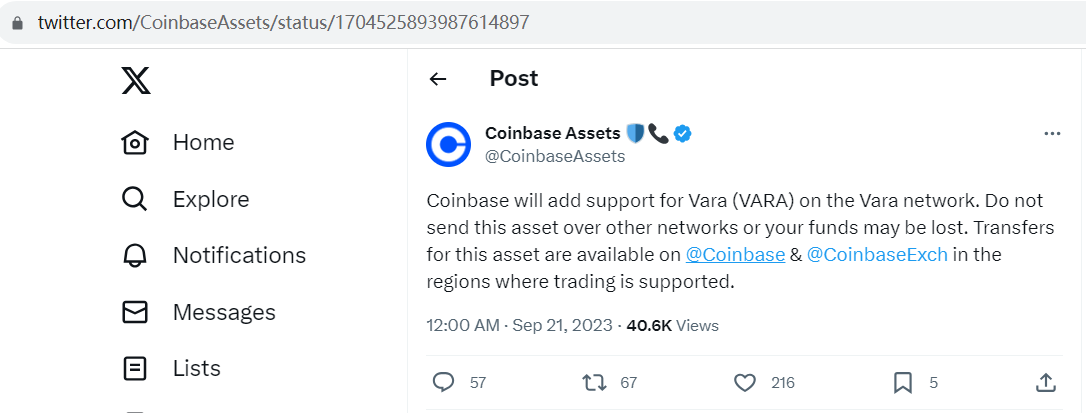 Coinbase将上架Vara (VARA)