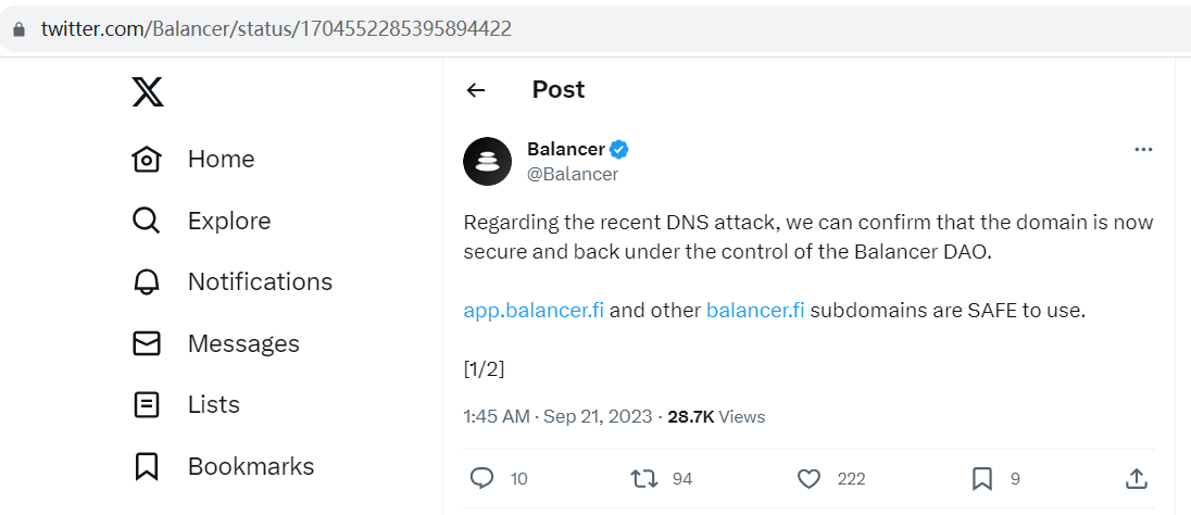 Balancer：前端已恢复安全并由Balancer DAO控制