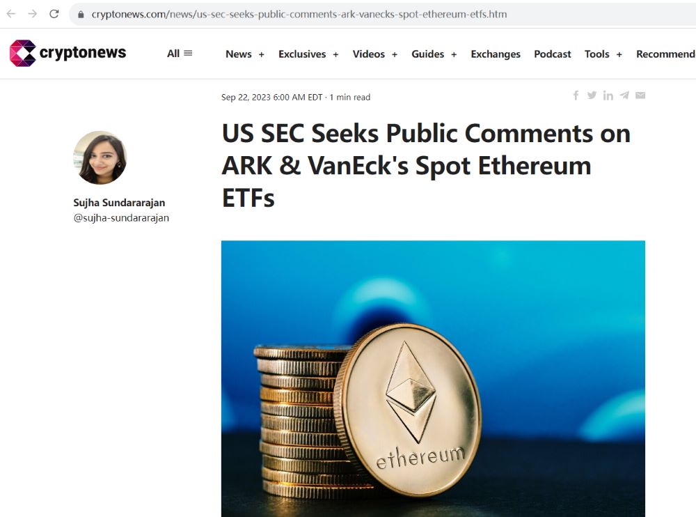 美SEC就批准ARK Invest与VanEck的现货以太坊ETF征求公众意见