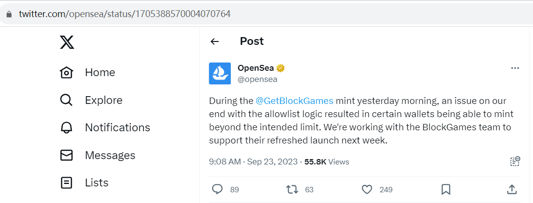 OpenSea：平台部分钱包突破BlockGames铸币限制