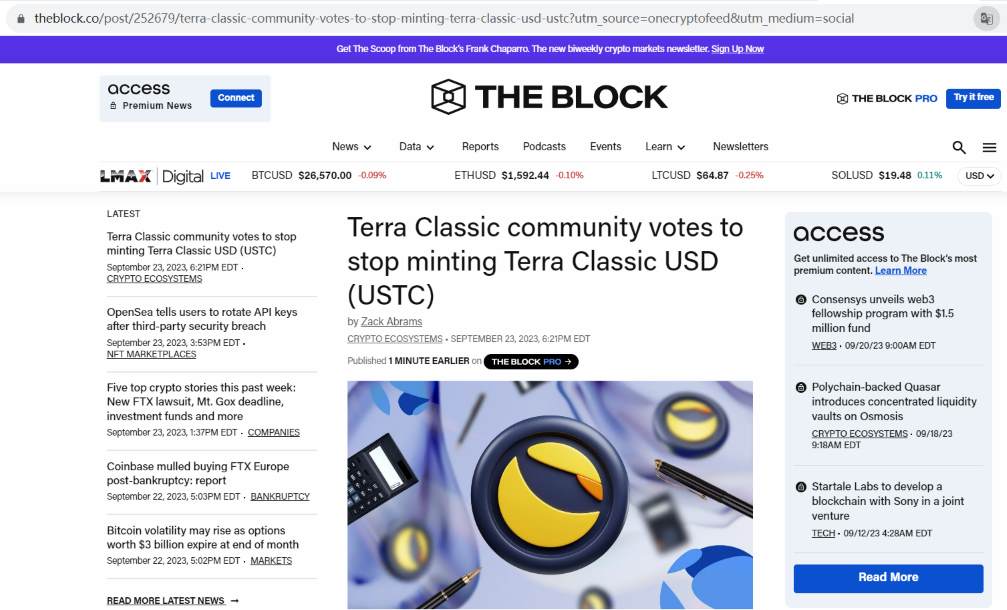 Terra Classic社区投票停止铸造Terra Classic USD (USTC)