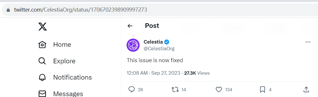 Celestia：已修复空投网站错误，用户应谨防钓鱼诈骗