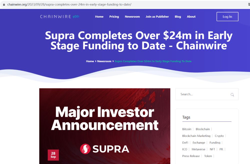 预言机项目Supra完成超2400万美元融资