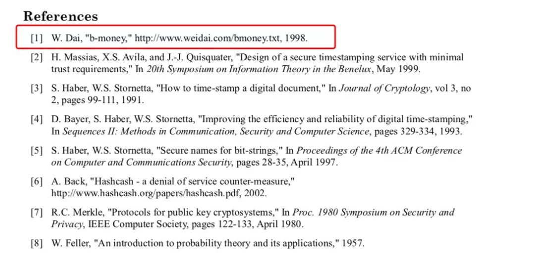 比特币白皮书的参考文献