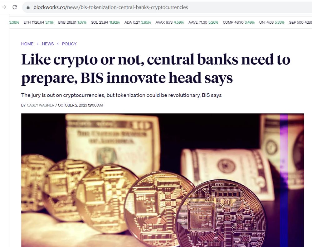 BIS创新负责人：无论是否喜欢加密货币，央行都需要做好准备
