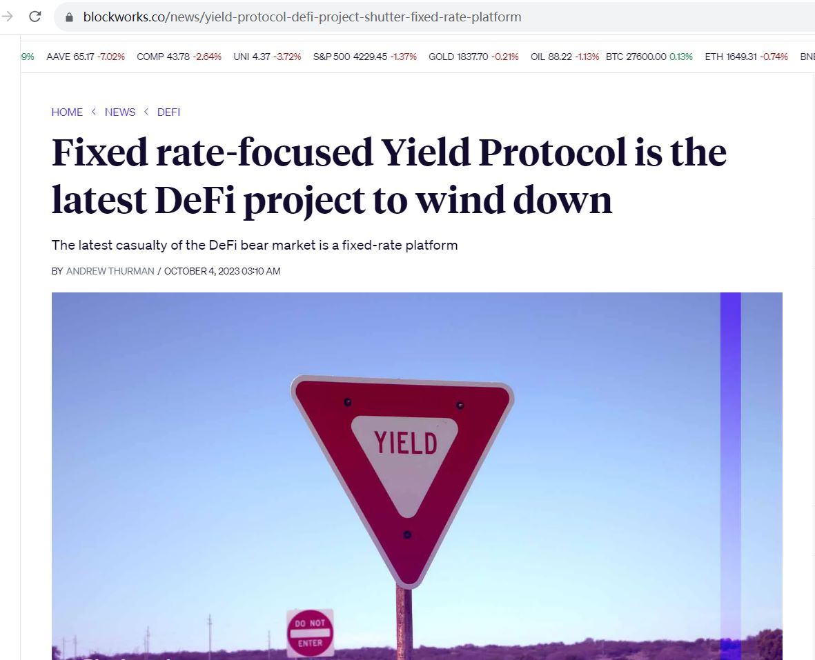 Paradigm投资的固定利率协议Yield Protocol将结束运营