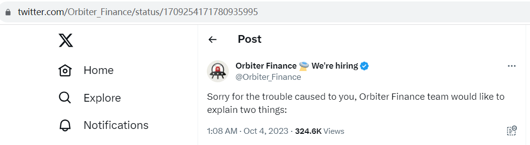 Orbiter finance：跨链桥正常工作，不存在任何安全问题