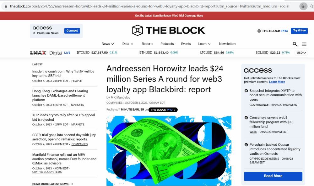 web3餐厅忠诚度应用程序Blackbird完成2400万美元A轮融资