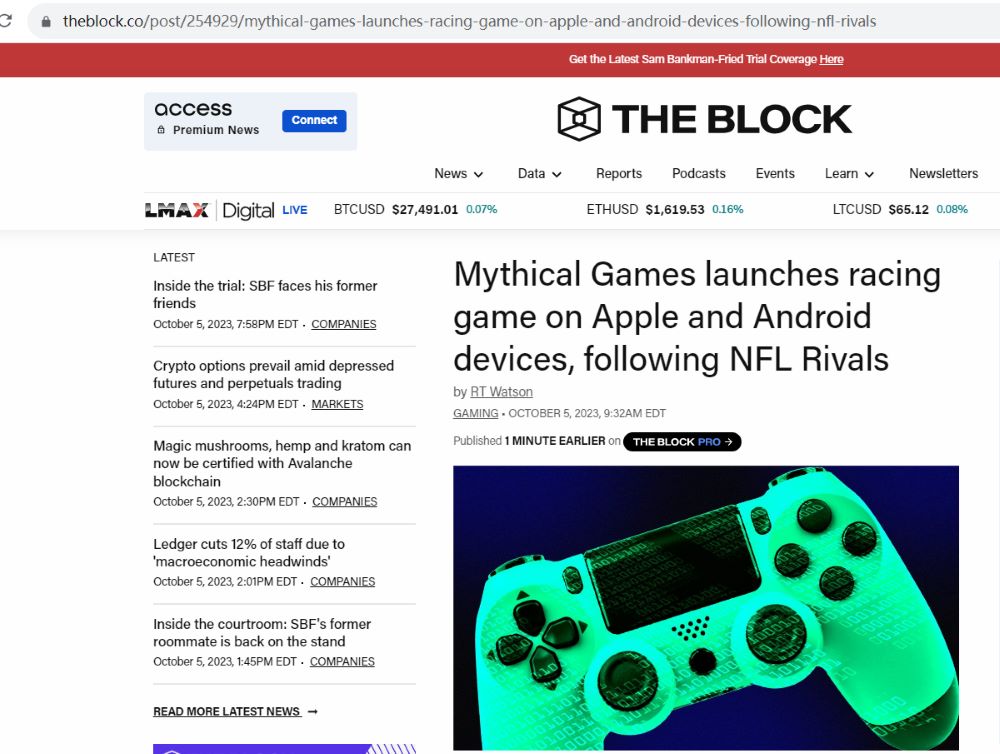 Mythical Games推出赛车游戏，允许玩家收集NFT