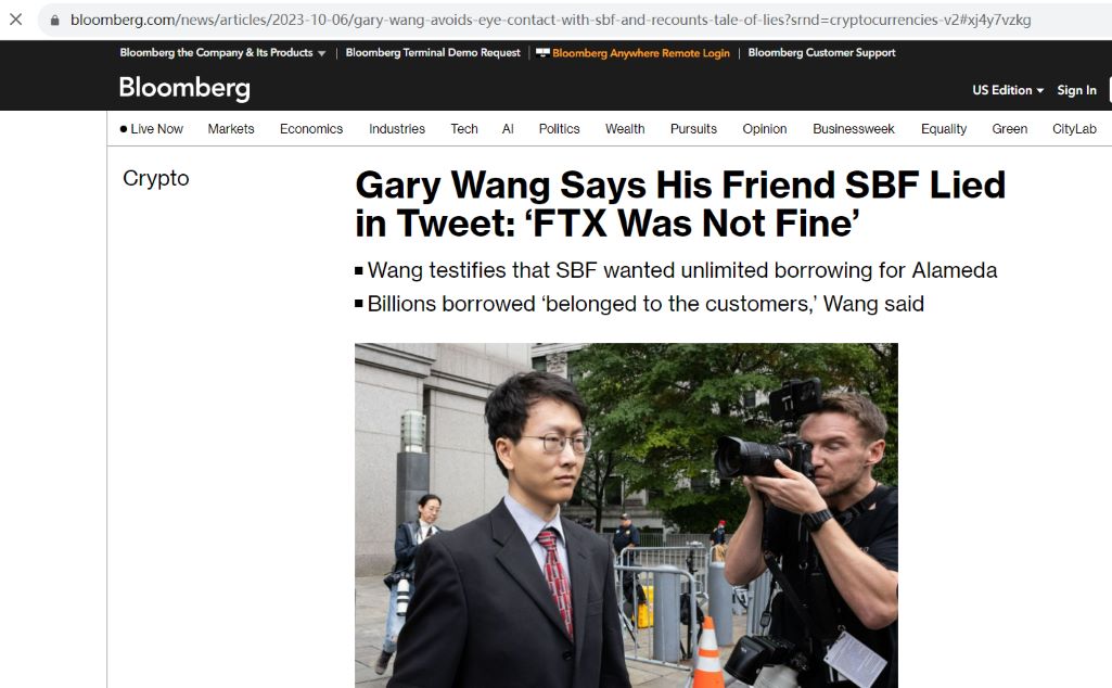 Gary Wang：SBF对FTX破产前资产状况向客户撒谎