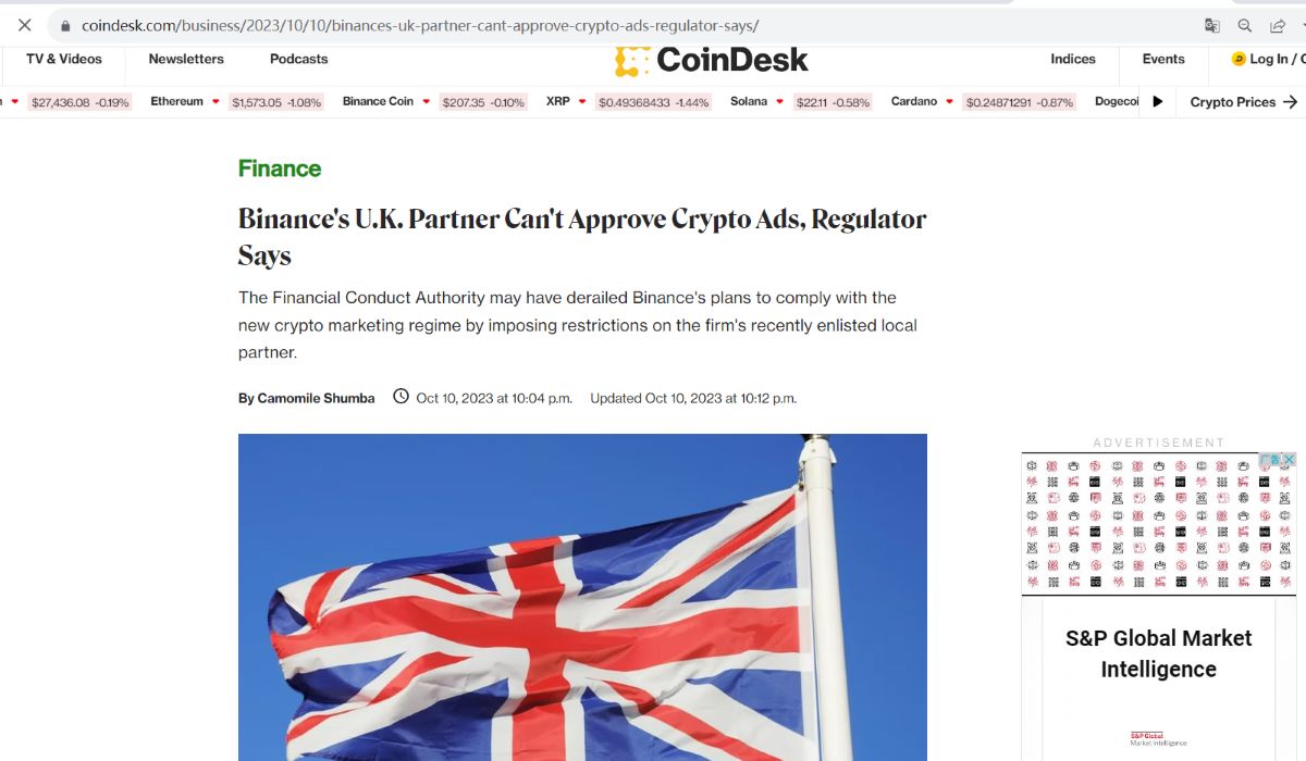 币安的英国合作伙伴受相关限制，无法批准加密货币广告