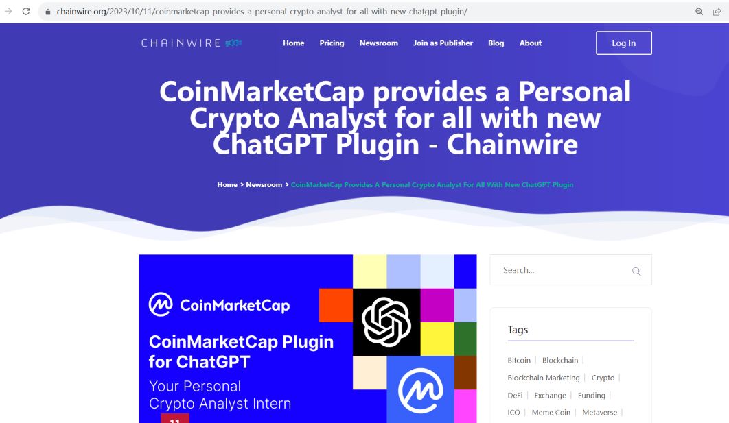 CoinMarketCap推出适用于ChatGPT的插件以提供最新数据
