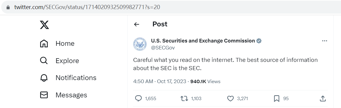 美SEC：小心互联网上的信息，SEC官方才是最佳信息来源