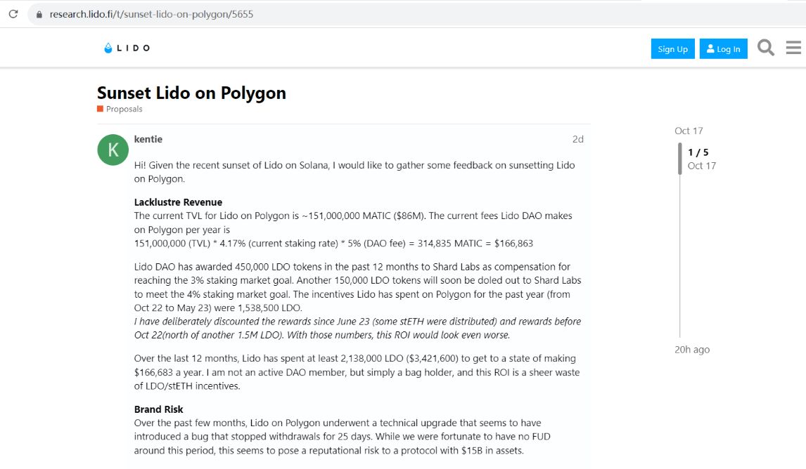 Lido社区新提案拟关停在Polygon上的质押服务