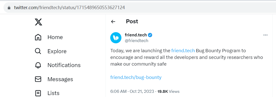 friend.tech推出漏洞赏金计划，奖励最高可达100万USDC