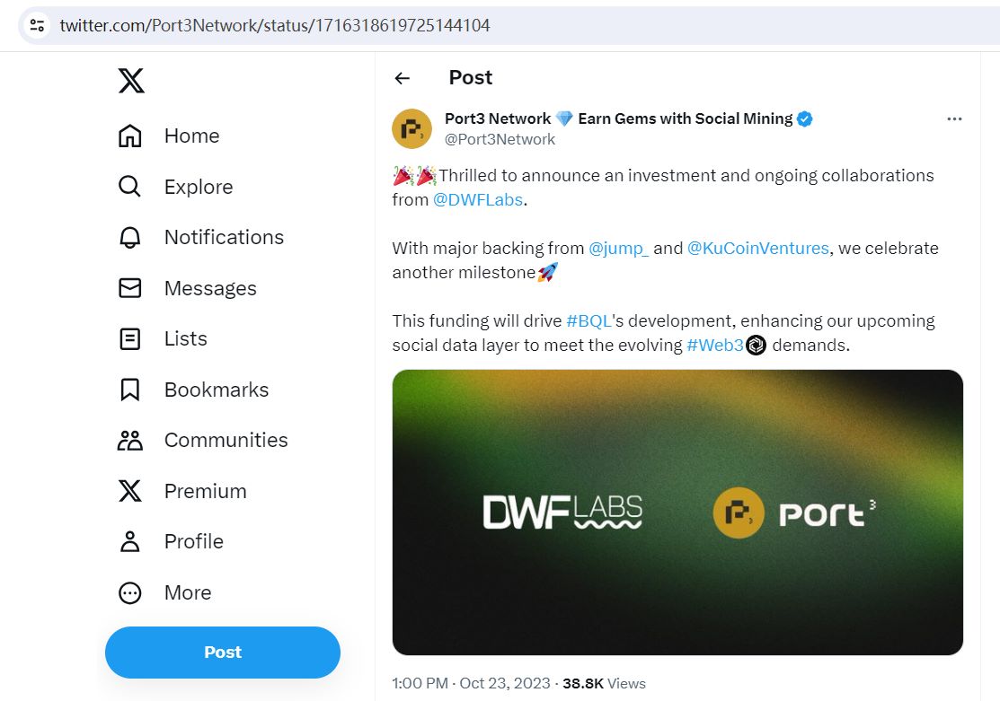 Web3社交数据网站Port3 Network获得DWFLabs投资