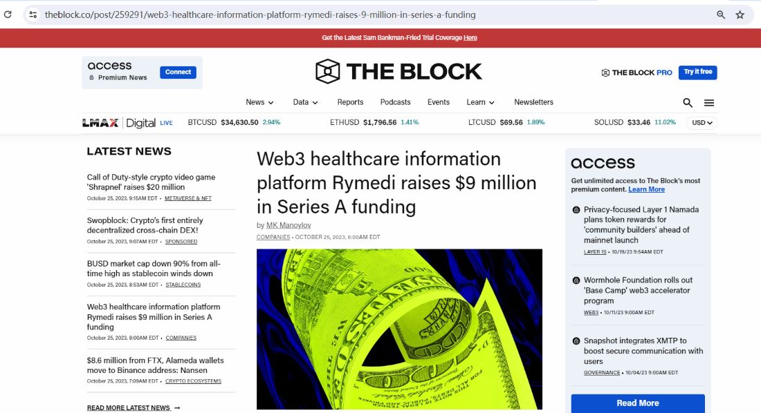 Web3医疗信息平台Rymedi完成900万美元A轮融资