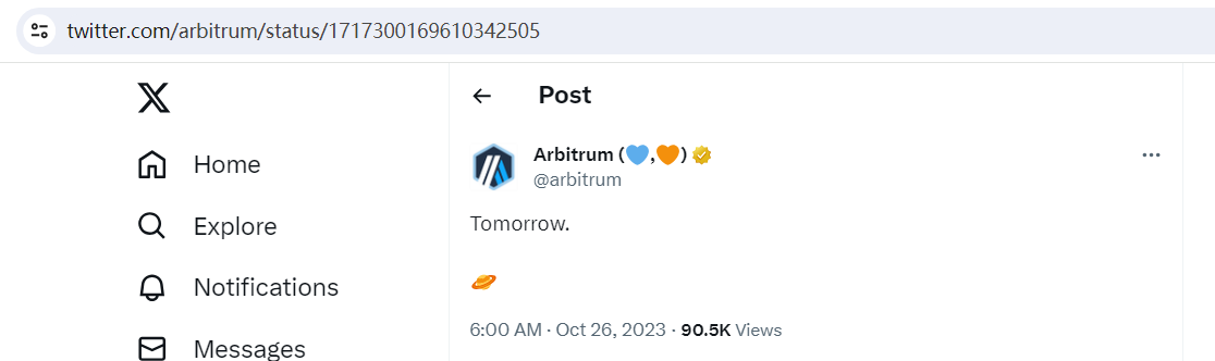 Arbitrum推特暗示明天或将发布重大公告
