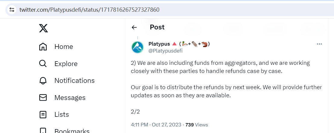 Platypus Finance计划下周向受损用户分发退款