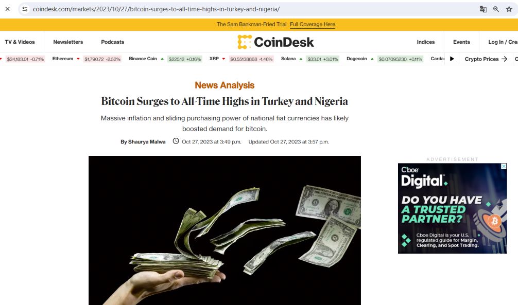 CoinDesk：由于法币贬值和整体经济不稳定，比特币在土耳其和尼日利亚的交易额达历史新高