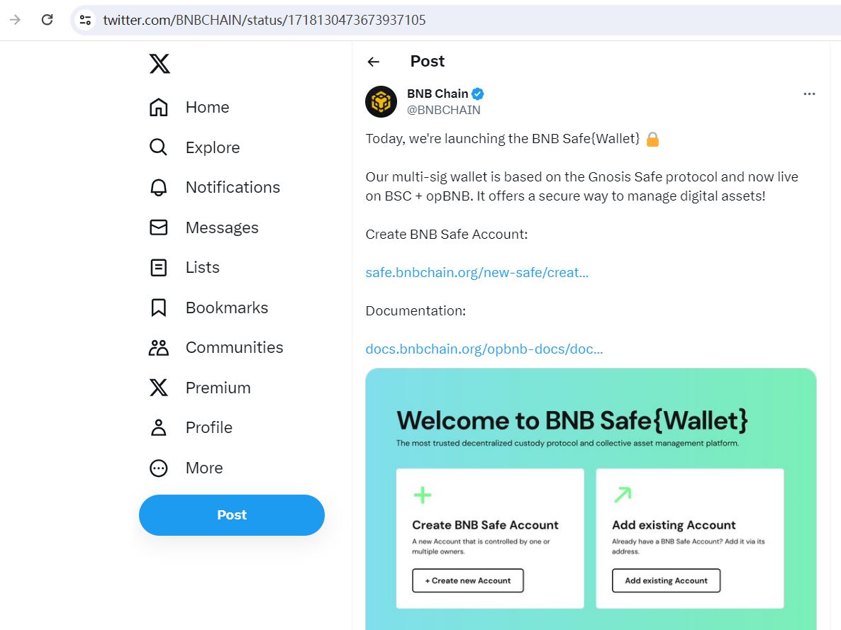 BNBChain：已在BSC和opBNB上推出多签钱包服务