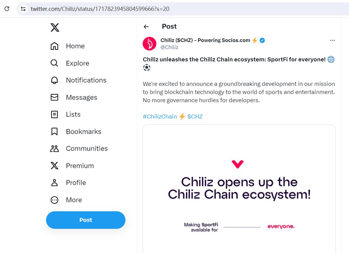 Chiliz推出Chiliz Chain生态系统，CHZ持有者可通过质押获取奖励