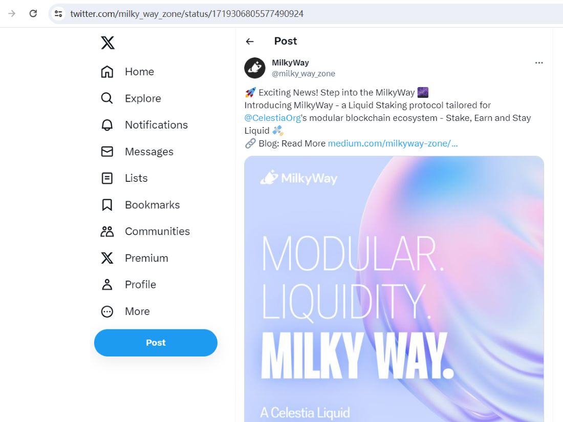 Celestia流动性质押衍生品协议MilkyWay V1将于第四季度推出