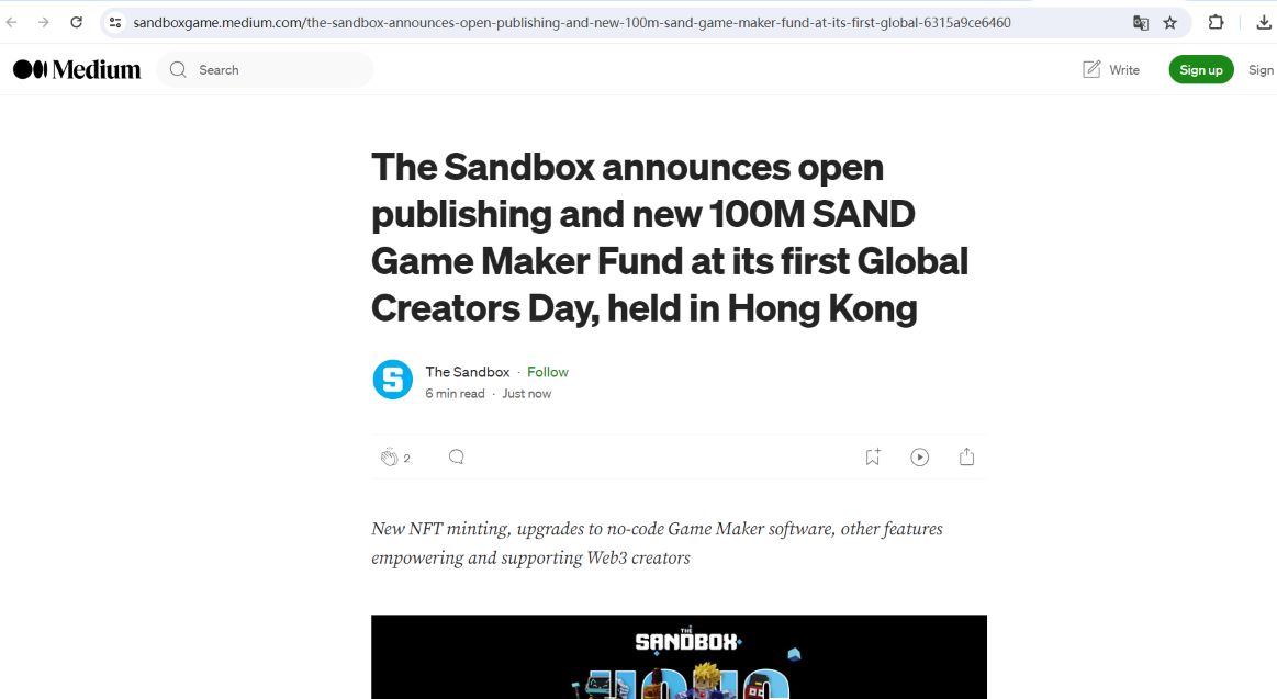 The Sandbox宣布推出新的1亿枚SAND游戏制作者基金