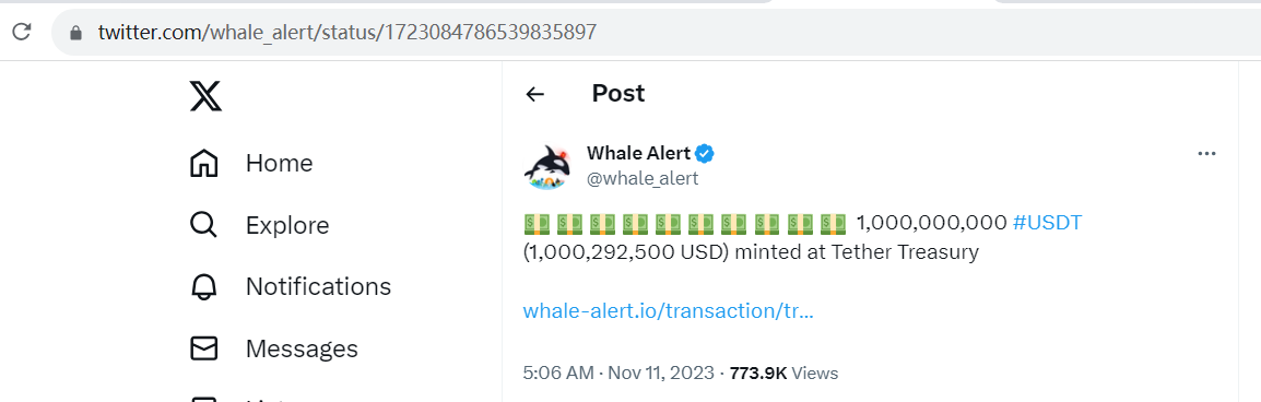 Tether在波场增发10亿枚USDT，用于下一期发行请求和链交换的库存