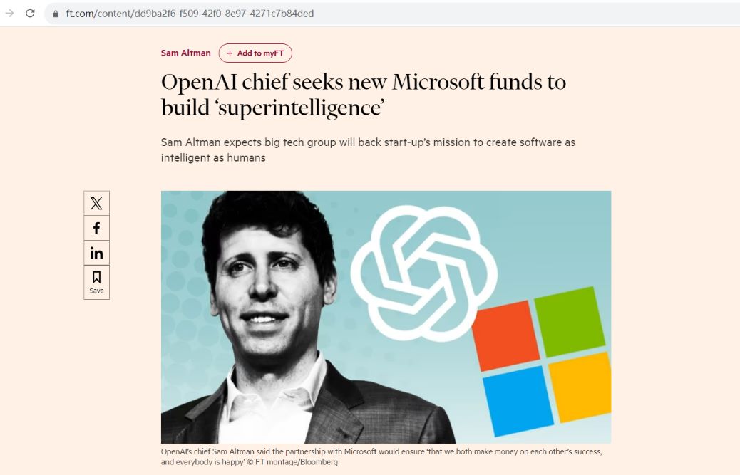 OpenAI CEO计划从微软获得进一步资金支持，以打造通用人工智能