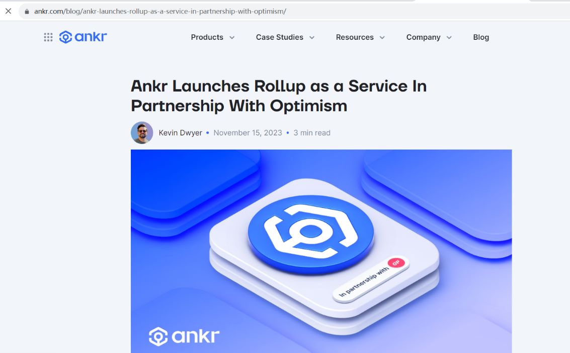 Ankr与Optimism合作推出Rollup即服务，开发者可快速定制专用OP链