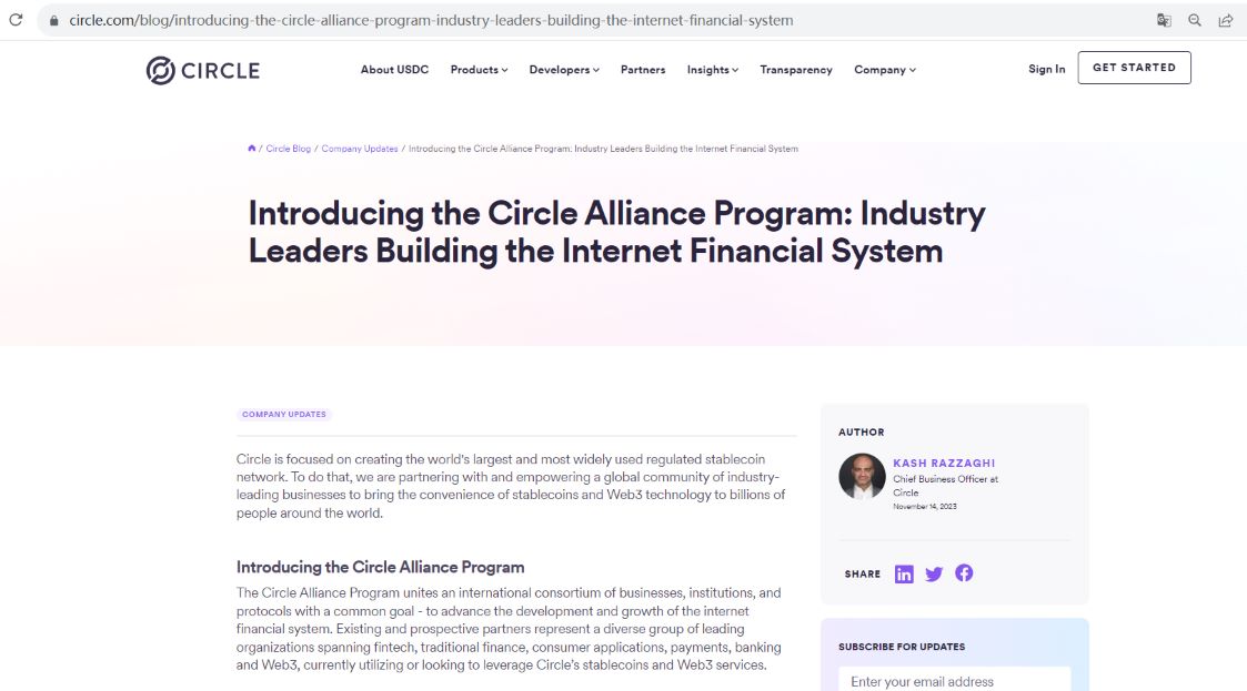 Circle推出联盟计划以推动扩大USDC的使用范围并增强跨境支付