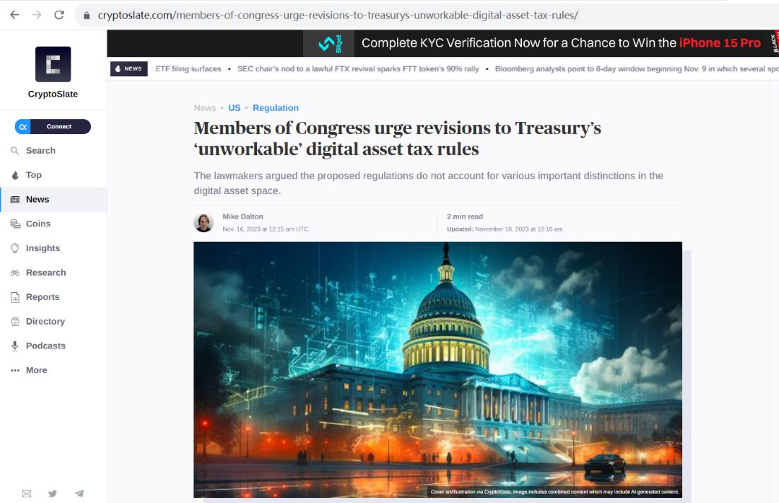 美国国会议员敦促财政部修改“不可行”的加密资产税收规则