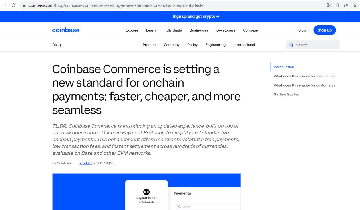 Coinbase Commerce推出新的开源链上支付协议，现支持以太坊、Polygon和Base