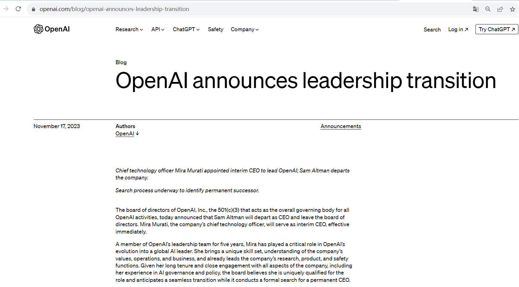 OpenAI罢免Sam Altman首席执行官和董事会职务，WLD短线下跌12%