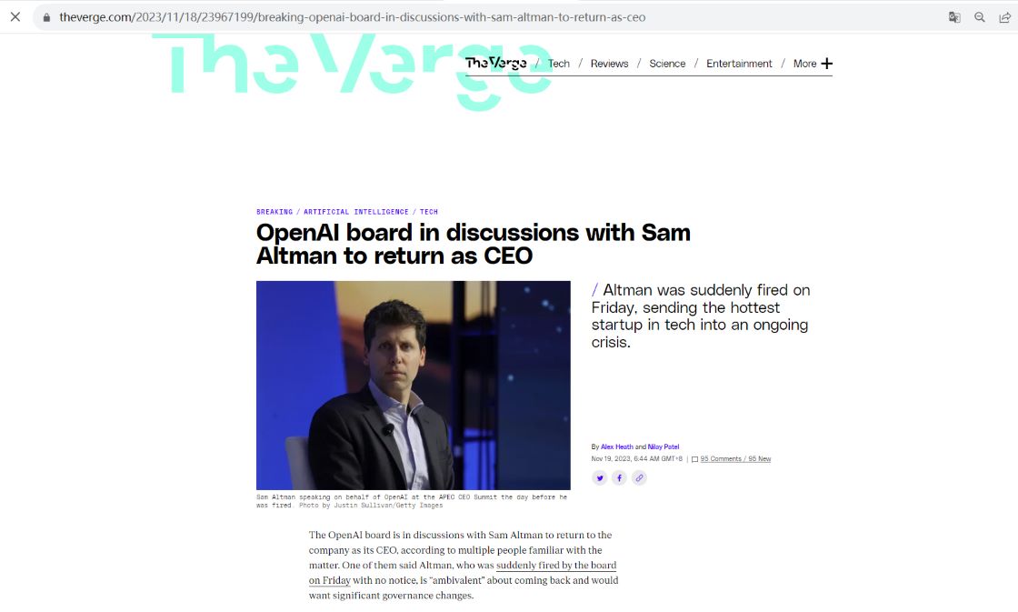 OpenAI董事会：原则上同意Sam Altman回归