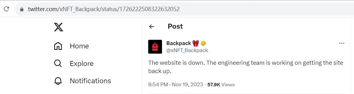 Backpack：网站短时出现故障，已恢复正常
