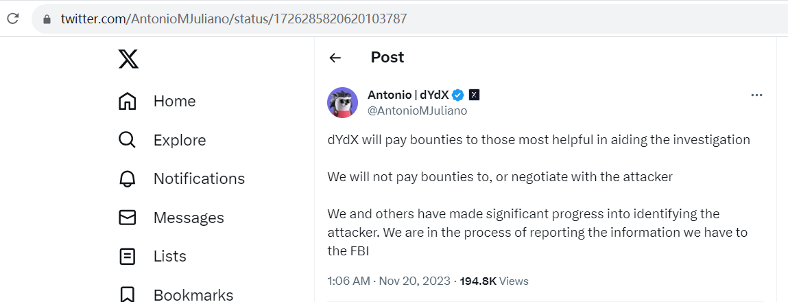 dYdX创始人：不会向攻击者支付赏金或与他们进行谈判