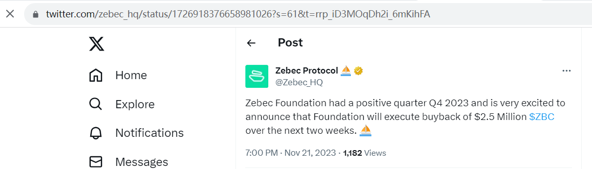Zebec基金会：将于两周内进行250万美元等值ZBC回购