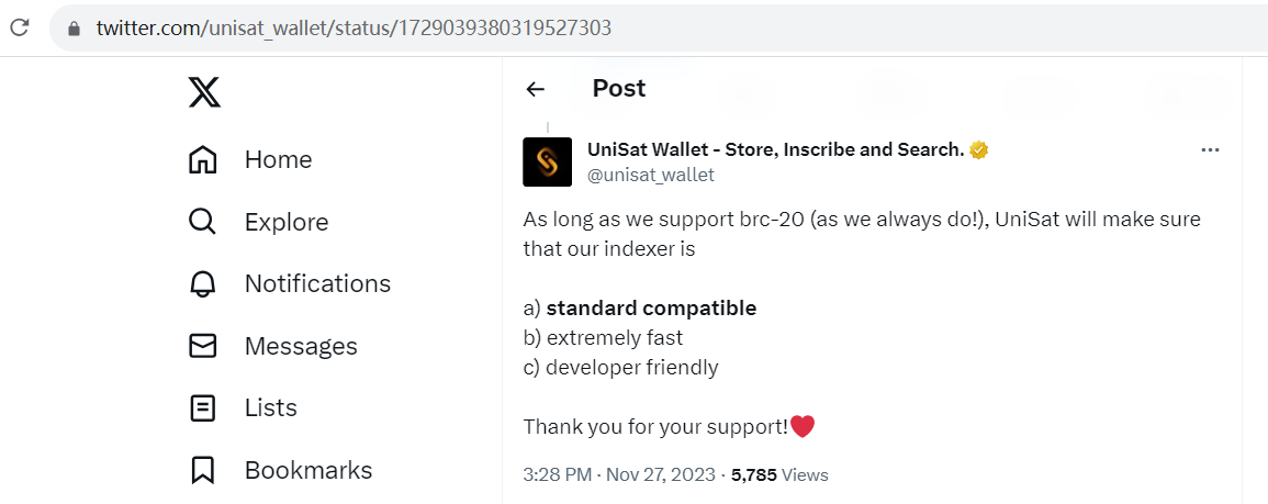 UniSat Wallet：索引器与最新brc-20标准完全兼容
