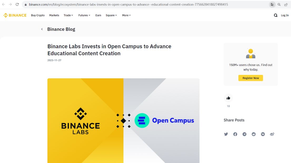 Binance Labs向Web3教育平台Open Campus投资315万美元