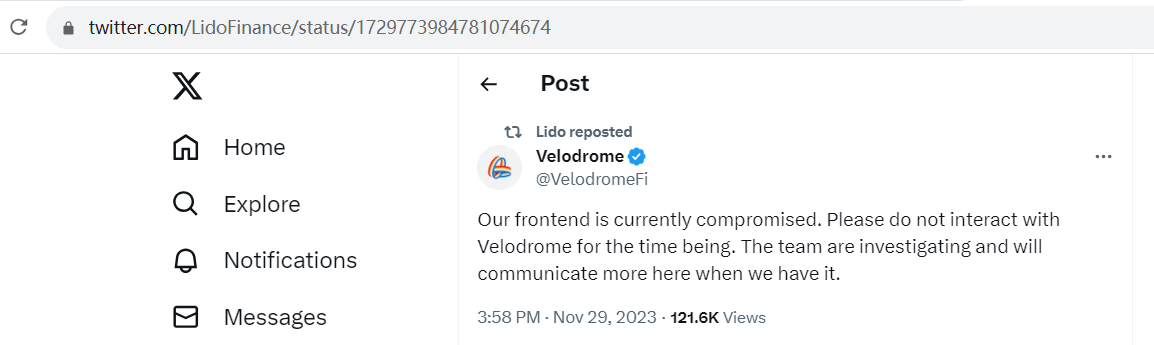Velodrome：前端已受到攻击，请暂停交互