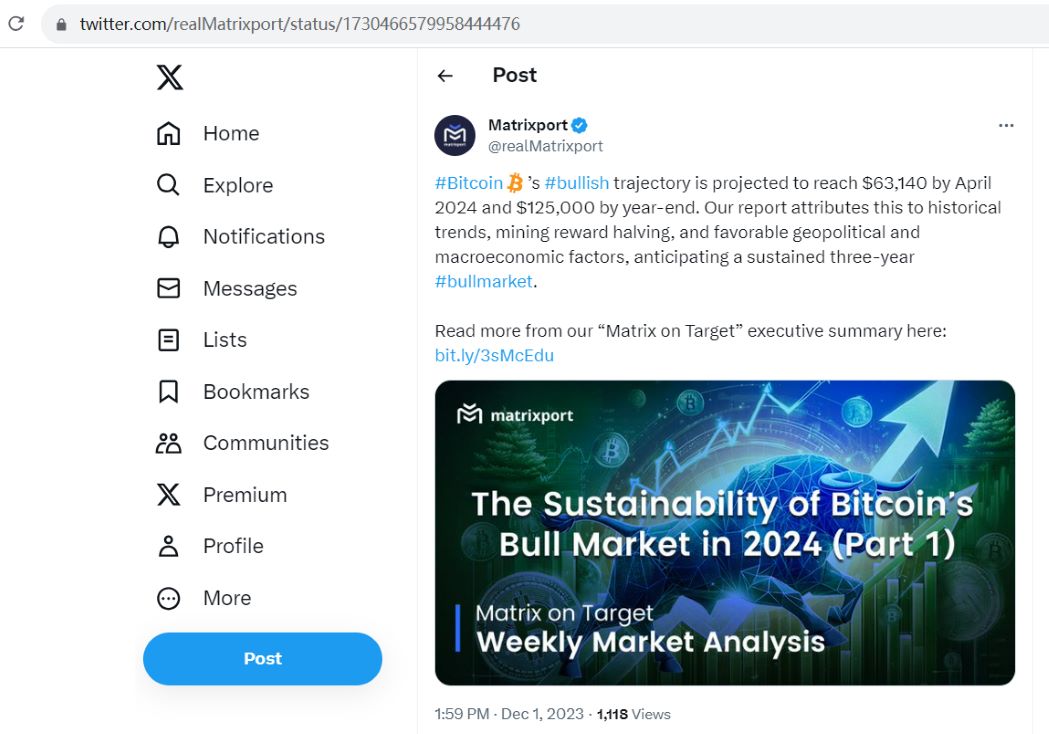 Matrixport：比特币将突破6万美元，并出现持续三年的牛市