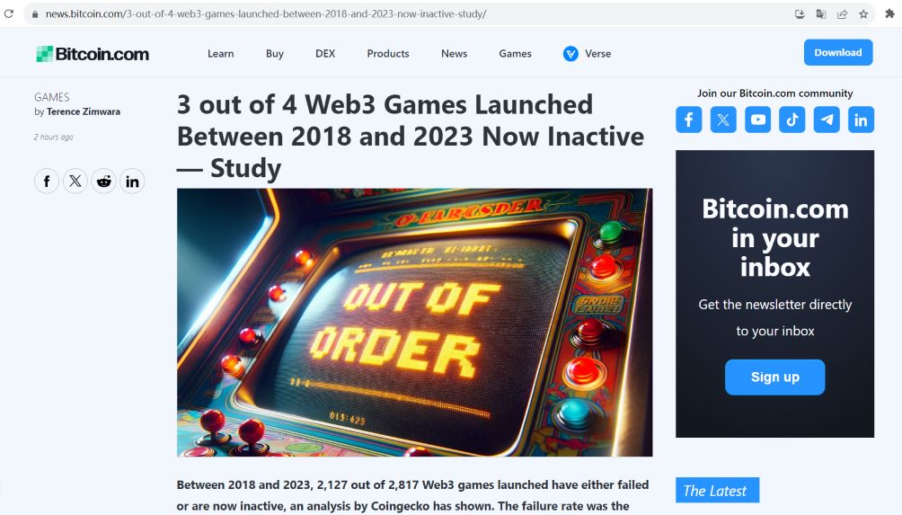 研究：2018年至2023年推出的Web3游戏平均失败率为80.8%