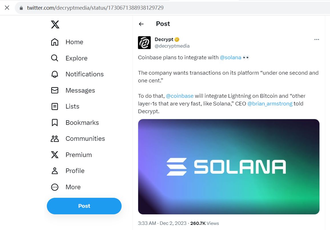 Coinbase CEO：Coinbase计划整合Solana